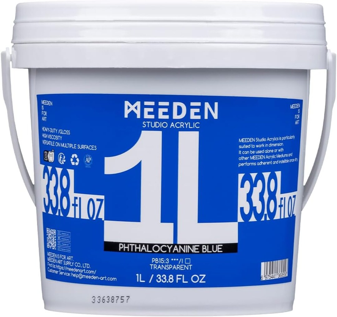 MEEDEN Phthalocyanine Blue Acrylic Paint, Heavy Body, Gloss Finish, Extra-Large 1 L /33.8 oz Non-Toxic Rich Pigments, Studio Professional Artist Acrylic Paint for Adults